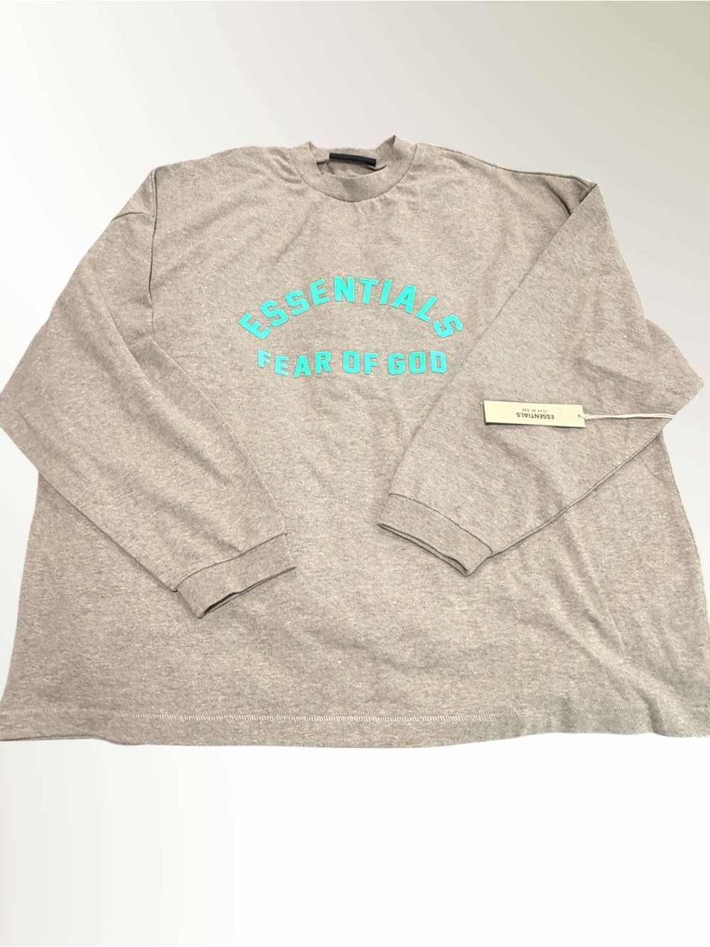 Essentials Crewneck Sweater in Heather Gray with Teal Logo